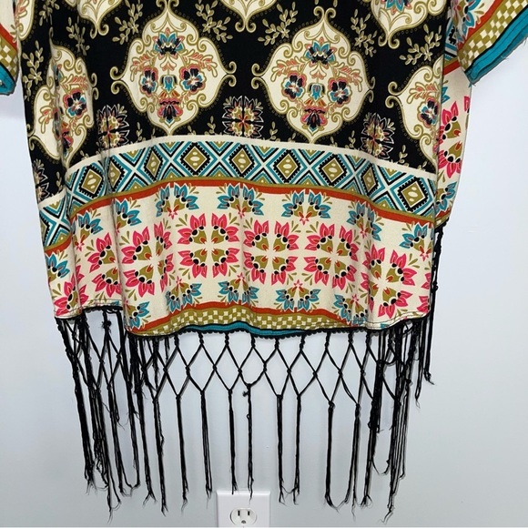 Flying Tomato Open Front Kimono Cardigan Fringe Boho Black  Women's Size Large - Picture 7 of 8